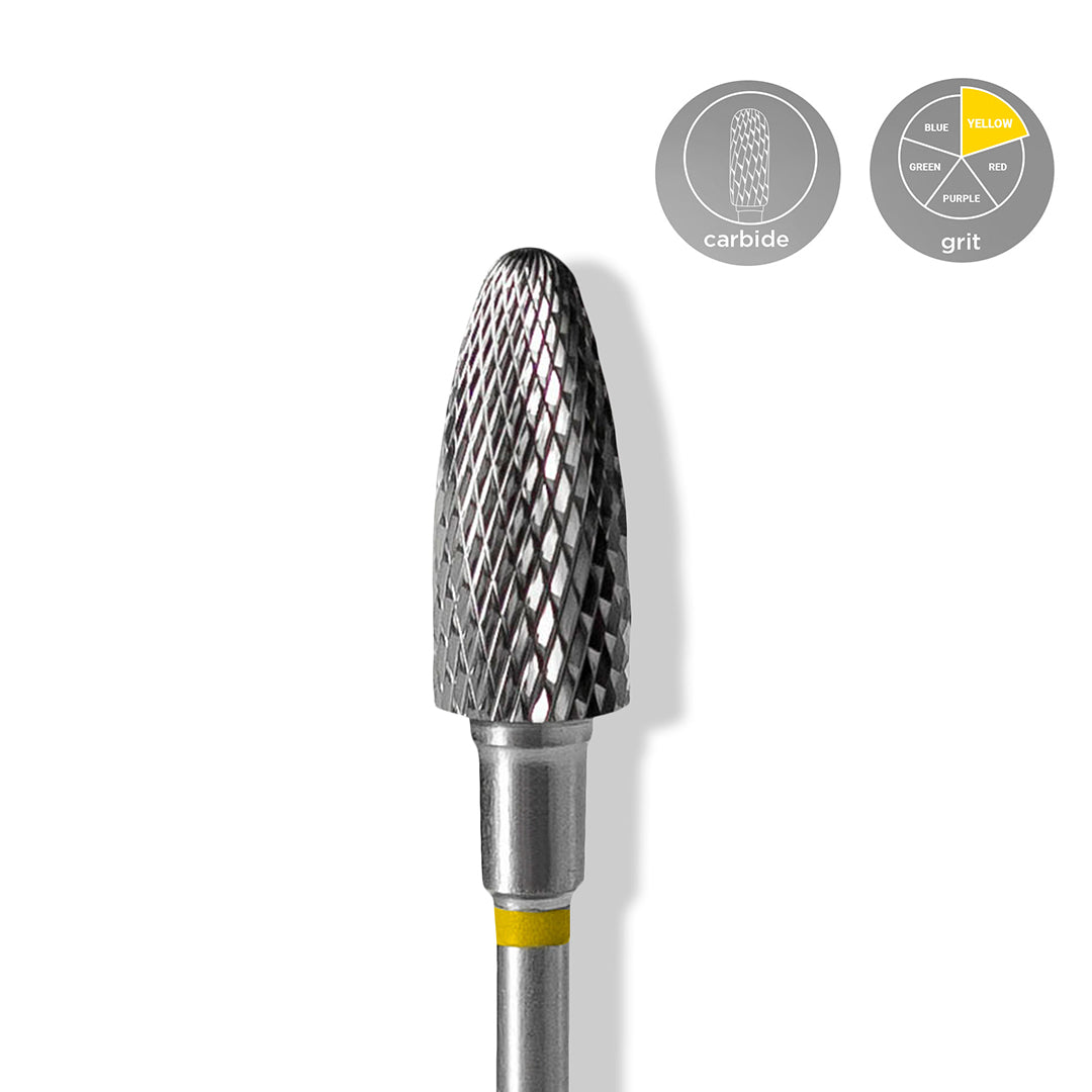 Staleks Carbide 'Corn' Yellow Nail Drill Bit, head diameter 6mm / working part 14mm