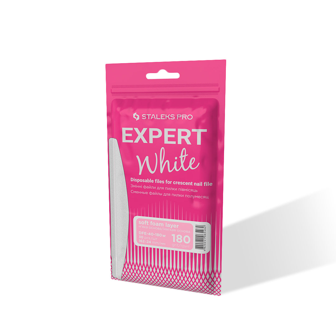 Staleks Disposable Crescent Nail Files EXPERT 40 (30 pcs, Soft Foam, Various Grits)