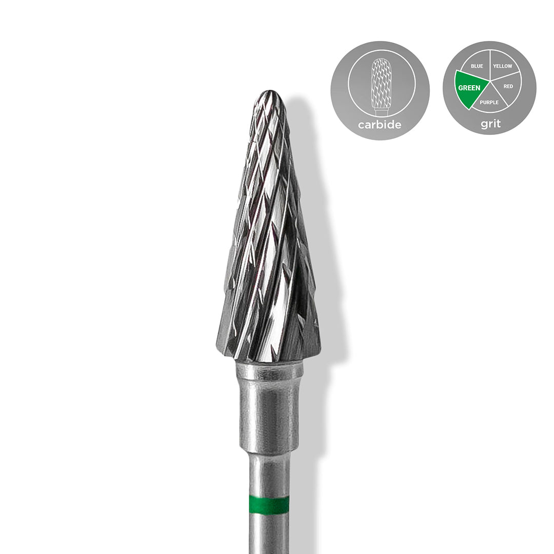 Staleks Carbide &#39;Cone&#39; Green Nail Drill Bit, head diameter 6mm / working part 14mm