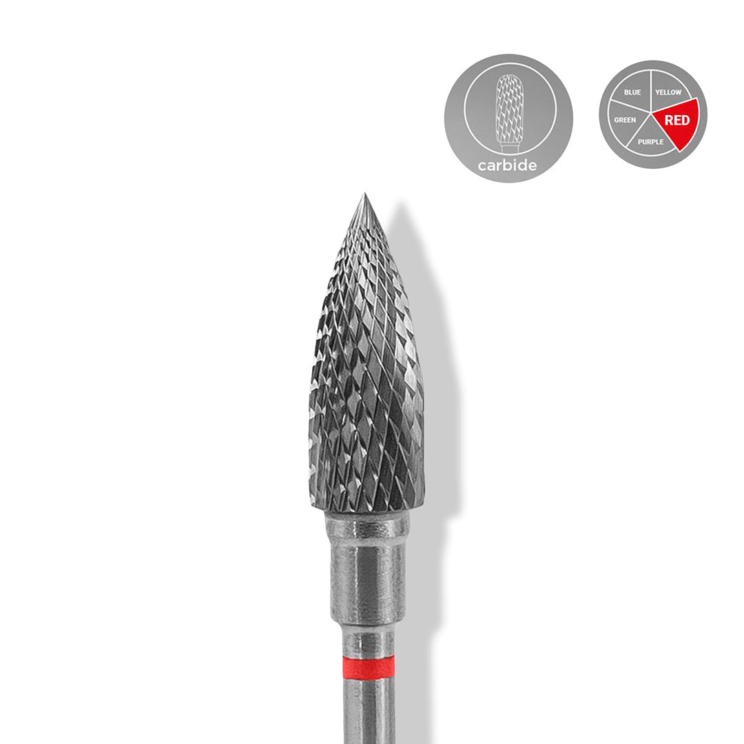 Staleks Carbide &#39;Flame&#39; Red Nail Drill Bit, head diameter 5mm / working part 13.5mm