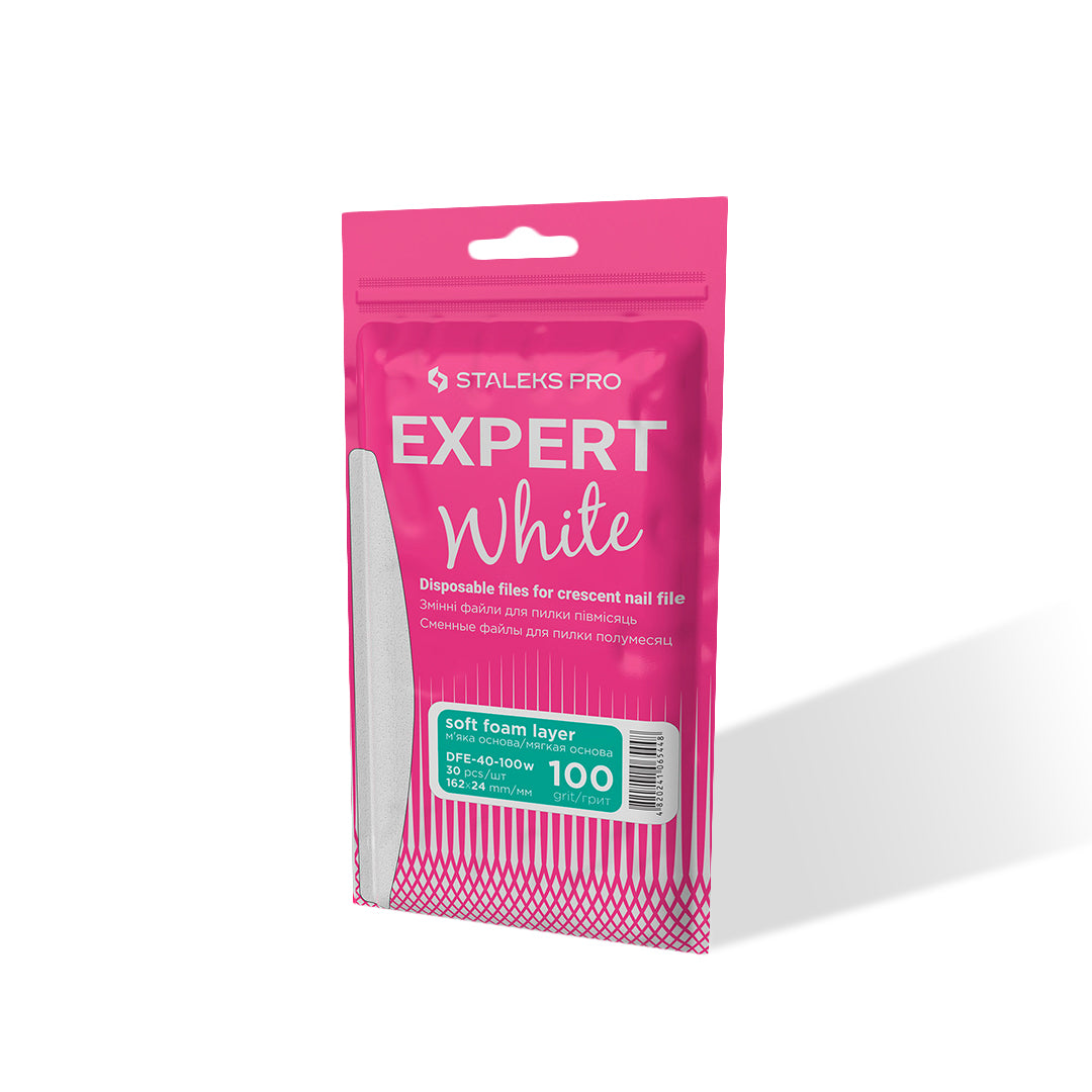 Staleks Disposable Crescent Nail Files EXPERT 40 (30 pcs, Soft Foam, Various Grits)