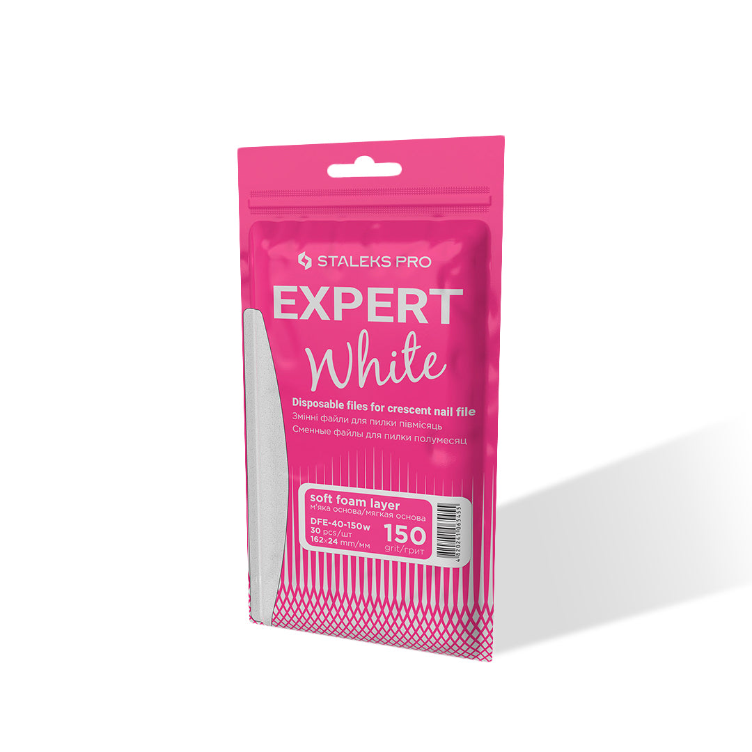 Staleks Disposable Crescent Nail Files EXPERT 40 (30 pcs, Soft Foam, Various Grits)