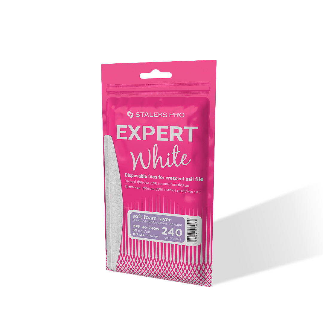 Staleks Disposable Crescent Nail Files EXPERT 40 (30 pcs, Soft Foam, Various Grits)