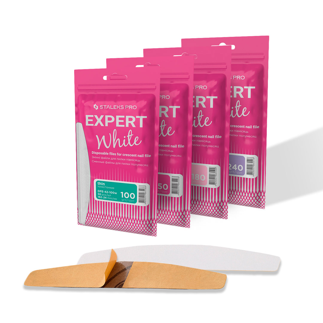 Staleks Thin Disposable Crescent Nail Files EXPERT 42 (50 pcs, Various Grits)