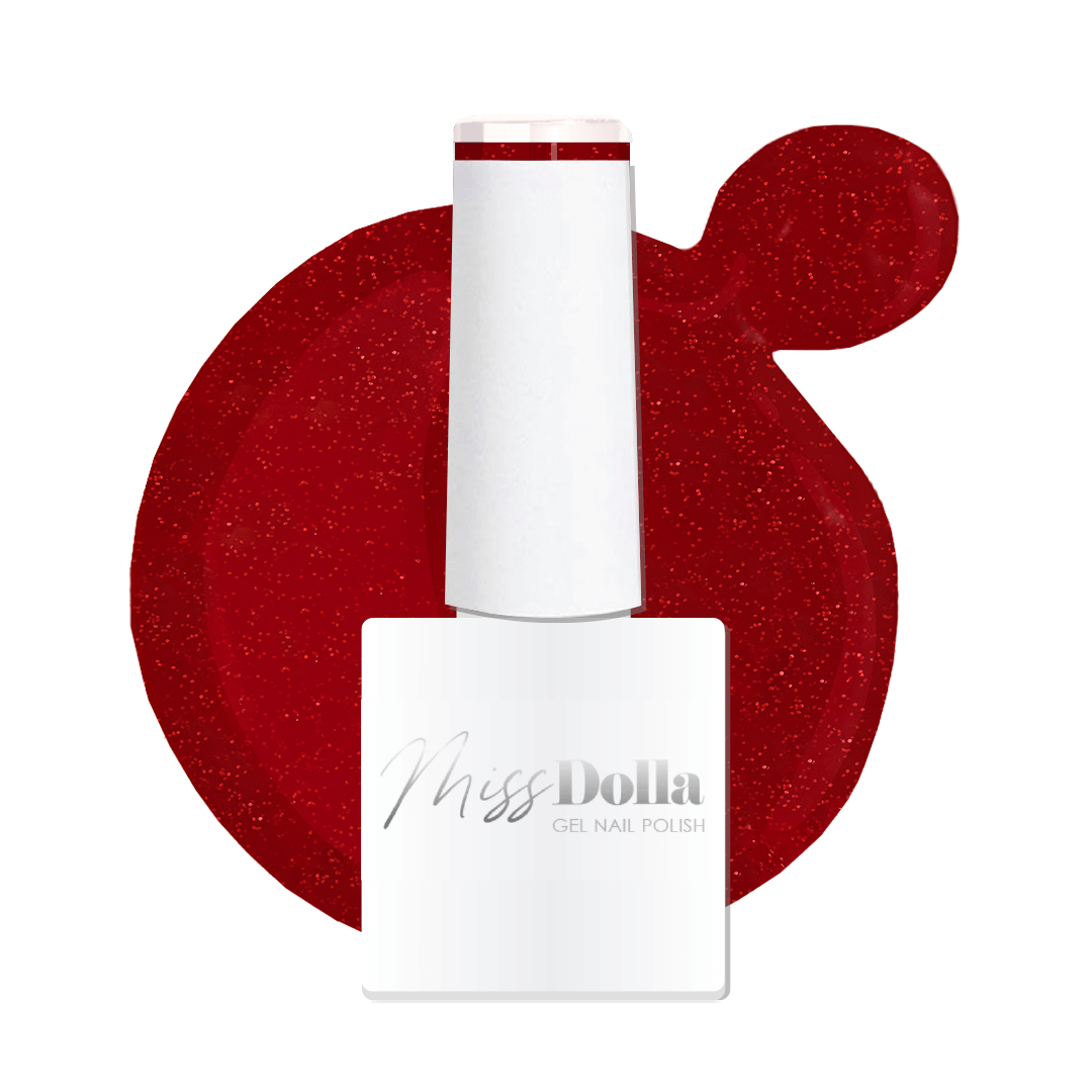 non chipping easy to apply Bright, vibrant shade of glittery red gel nail polish | Dolla Nails Pro