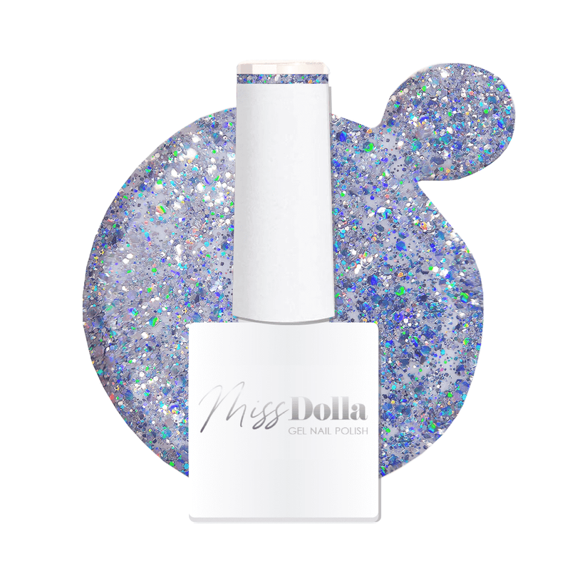 flexible and non chipping Silver glitter with blue and purple undertones gel nail polish | Dolla